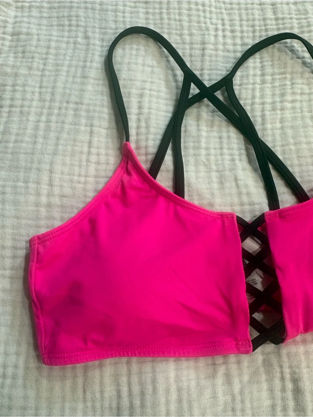 PINK Victoria's Secret Neon Pink Bikini Top with Black Strappy Back